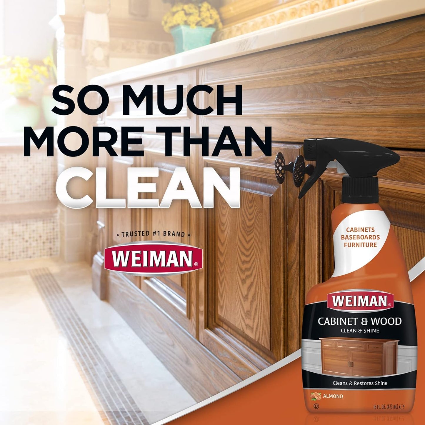 Cabinet and Wood Cleaner, Shine, Clean and Protect Spray - for Wood Cabinets, Furniture, Tables, Baseboards, Trim and More, 16 Oz, 2 PACK with Microfiber Towel