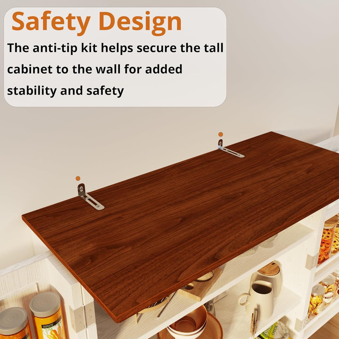 Farmhouse Kitchen Pantry Cabinet, 72" Height Tall Freestanding Cupboard with Sliding Storage Rack and 6 Hanging Shelves for Kitchen, Dining Room, White