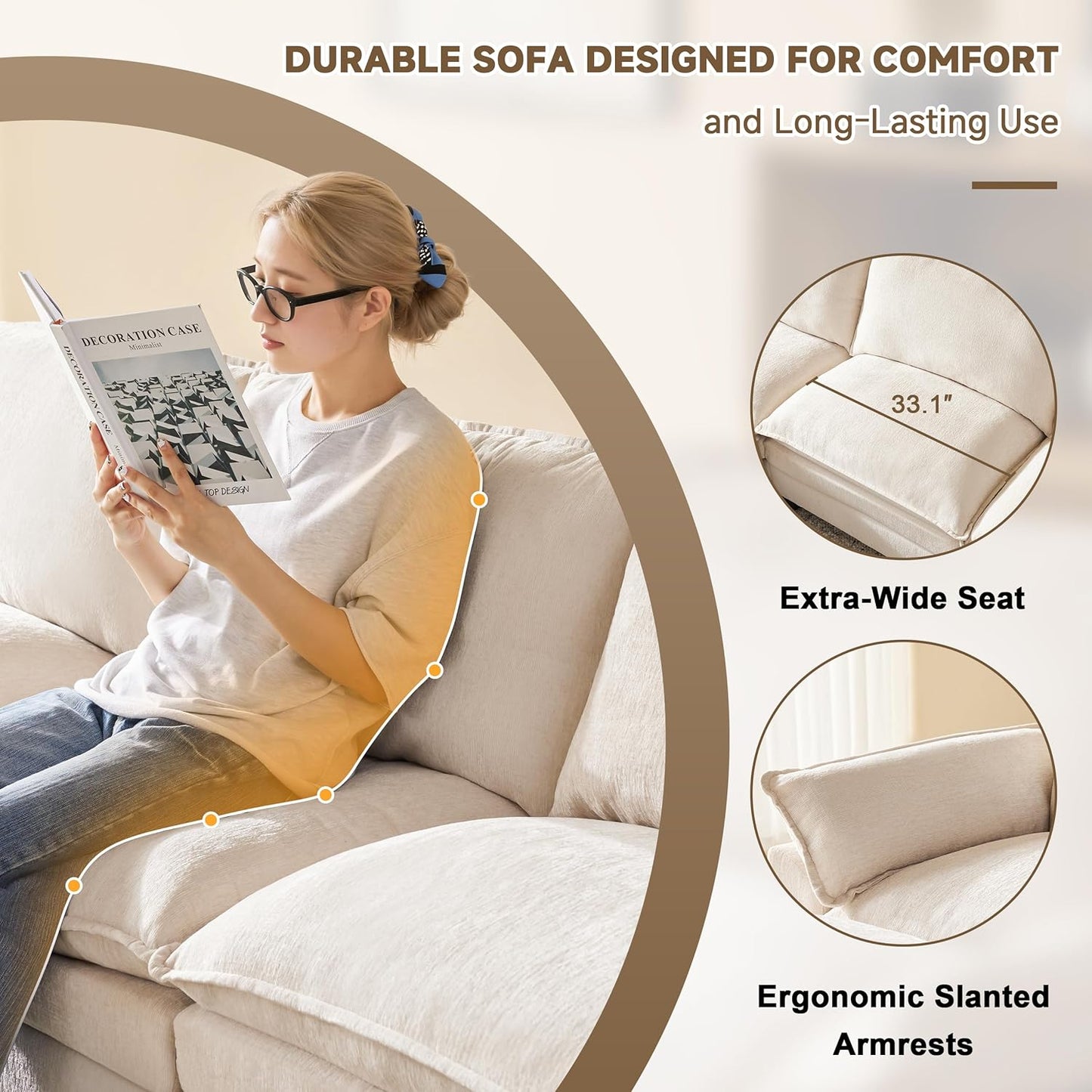 147 Inch Big Comfy Couch with Ottoman, 6 Seat U Shaped Couches, Cloud Modular Sectional Sofa, Modern Cloud Couch Sectionals, Sectional Couches for Living Room, Oversize Deep Seat Sofa, Beige