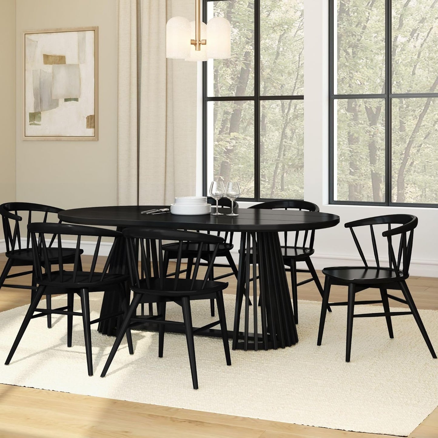 Lido Oval Dining Table, 72", round Wooden Minimalist Kitchen Table Fits 4 to 6, Black