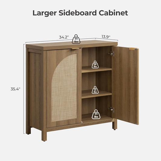 68" W Rattan Sideboard Buffet Cabinet with Storage Set of 2, Mid Century Modern Credenza with Arch Doors & Shelves Farmhouse Coffee Bar Media Console Cabinets for Living Room, Entryway