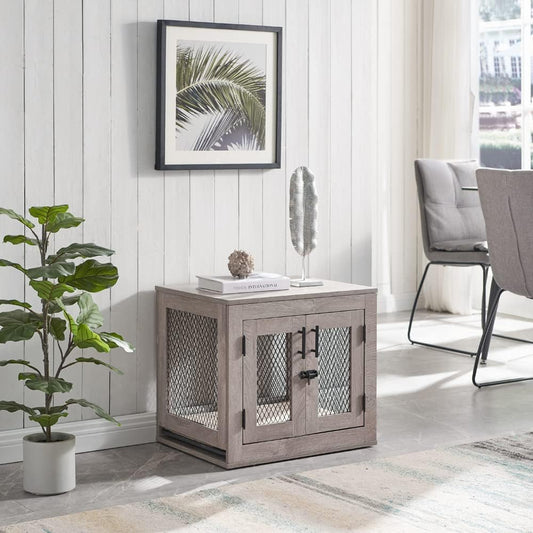 25.5 Inch Dog Crate Furniture, Wooden Dog Kennel for Small Breed, Indoor Wood Dog Cage, inside Side End Table Crate with Tray and Dog Bed for Puppy, Cats, Min Pigs, Rabbit, up to 25 Lbs