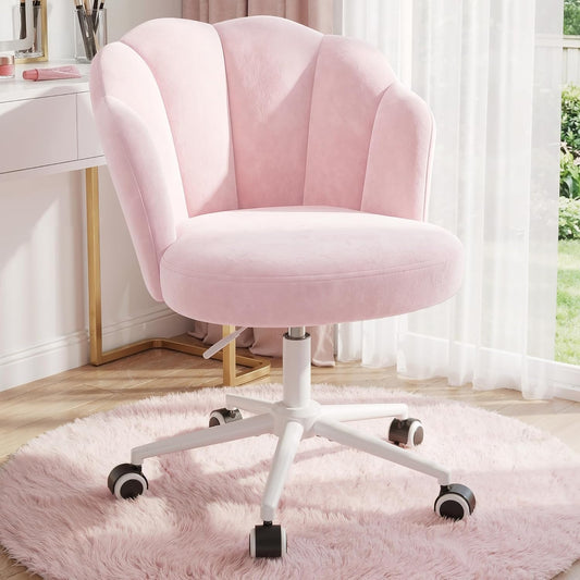 Office Vanity Chair with Wheels, Comfy Desk Chair with Back, Armless Home Office Desk Chair Hight Adjustable & 360° Swivel, Makeup Task Chair for Bedroom, Study Room, Blush Pink