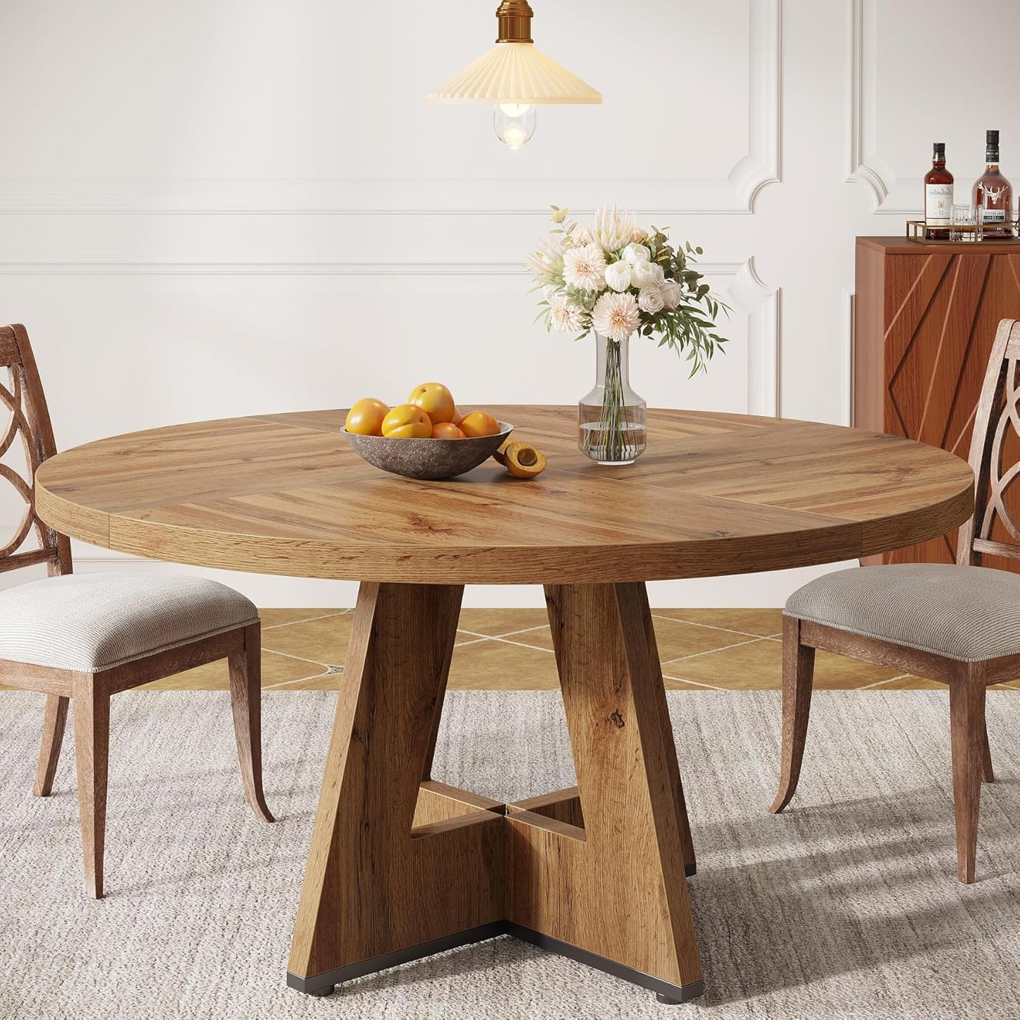 Farmhouse Dining Table, 47 Inch round Dinner Table for 4, Rustic round Dining Room Table for Home Dining Room Living Room (Wood)