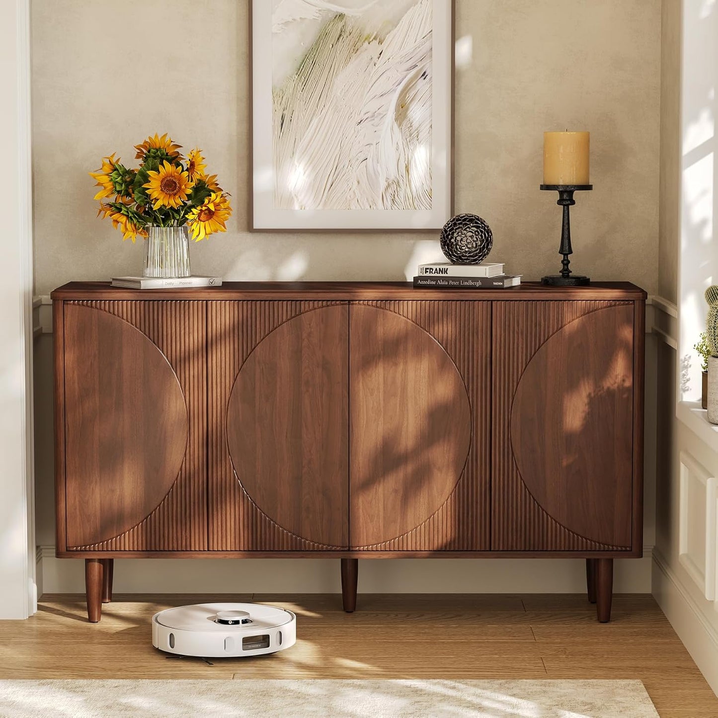 59-Inch Buffet Cabinet Sideboard with Storage, Modern Sideboard Buffet Table with Doors for Living Room, Dining Room (Walnut)