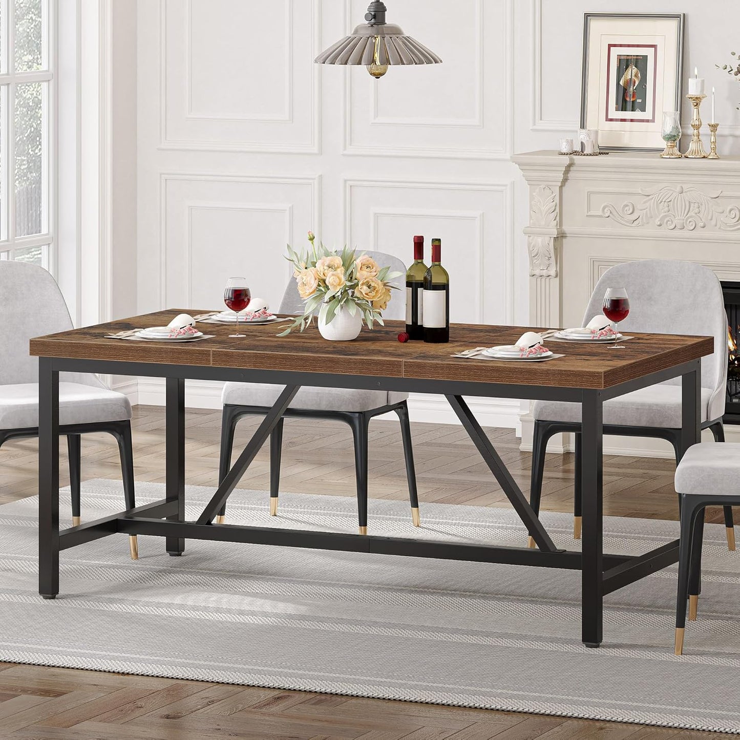 70.8" Large Kitchen Dining Room Table for 6-8 People, Rustic Brown Farmhouse Industrial Wood Style Rectangle Apartment Dinning Room Dinette Tables for Eating Dinner