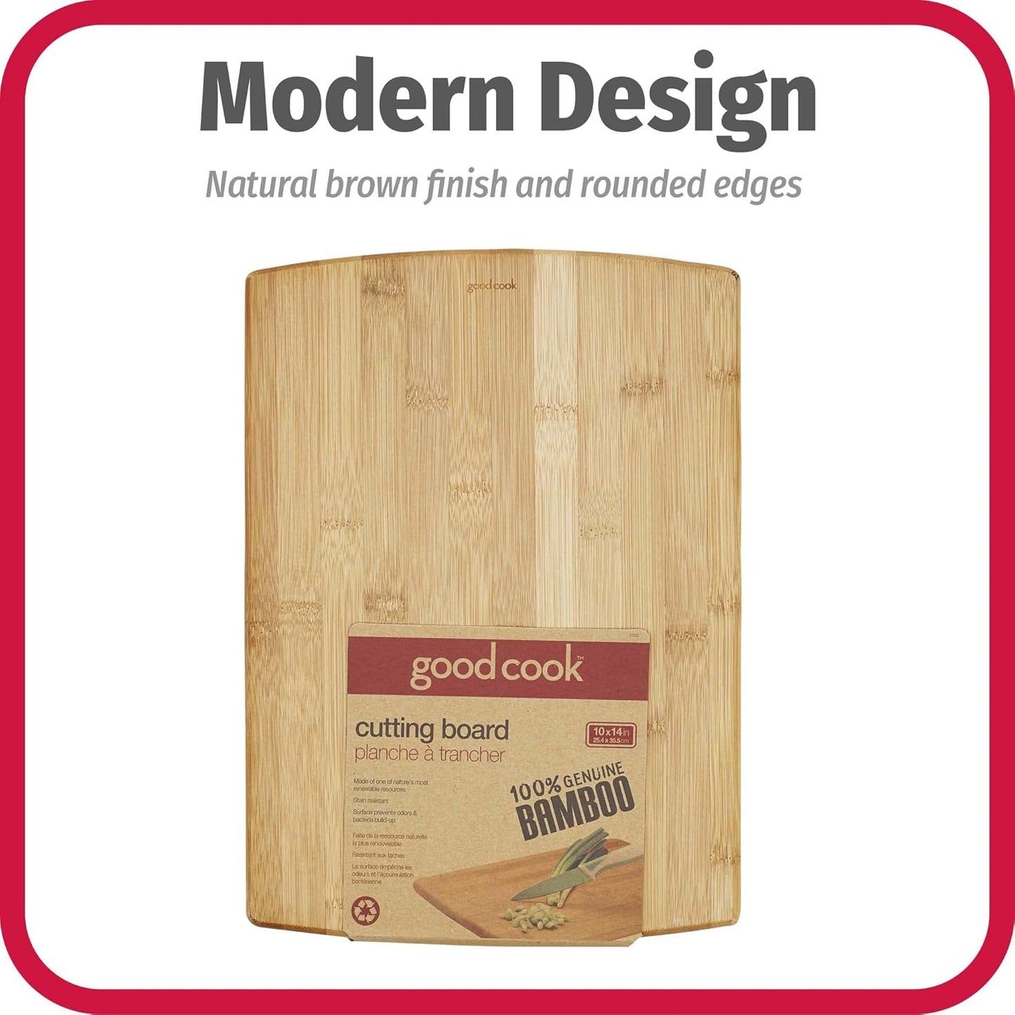 Everyday 10" X 14" Bamboo Cutting Board, Durable Edge-Grain Wood, Moisture-Resistant, Knife-Friendly, Wooden Chopping Board for Kitchen, Low-Maintenance, Natural Bamboo