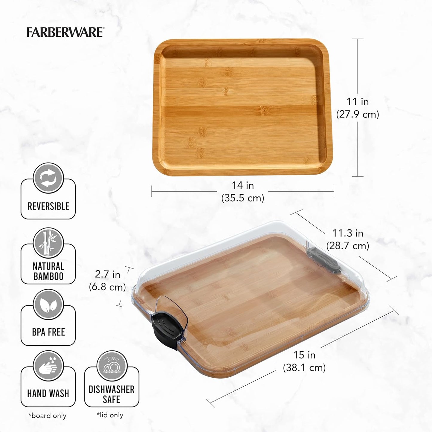 Build-A-Board Bamboo Cutting Board with Single Storage Compartment, Clear Locking Lid, Black Handles, Perfect for Charcuterie & Snacks