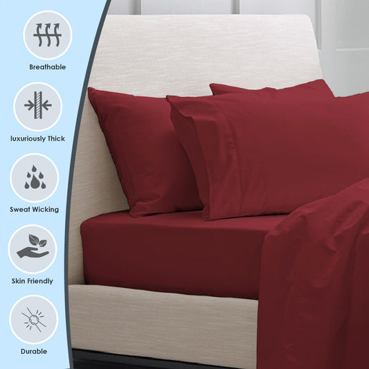 100% Luxury Cotton King Size Pillow Case Rio Red, 1000 Thread Count 100% Long Staple Cotton Sateen Pillowcase, Pillow Covers with Stylish 4" Hem (Combed Cotton King Pillowcase Set of 2)