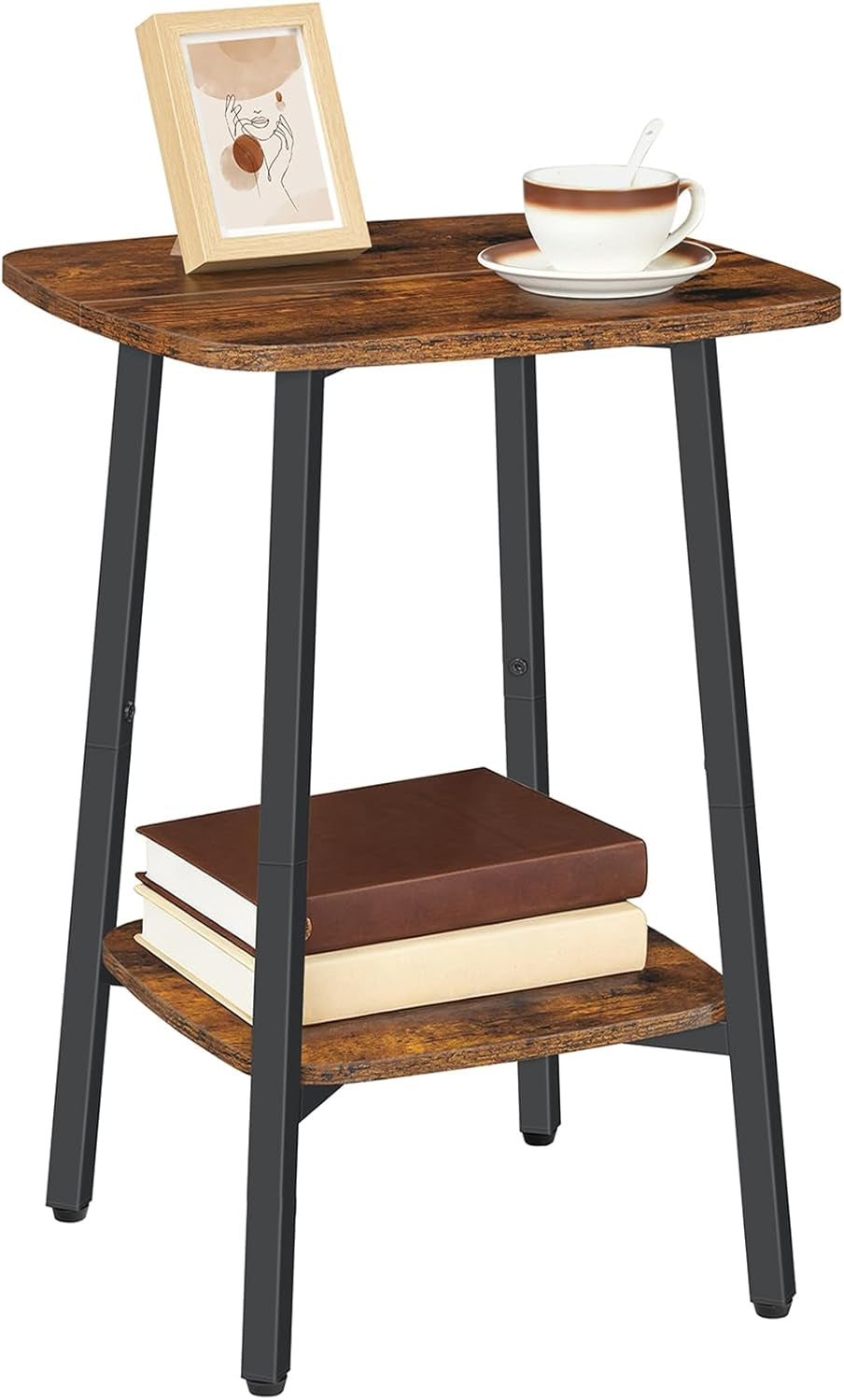 Side Table, 2-Tier Square Sofa End Table, Small Storage Nightstand, for Small Spaces, Living Room Bedroom Accent Table, Rustic Brown and Black BF181BZ01