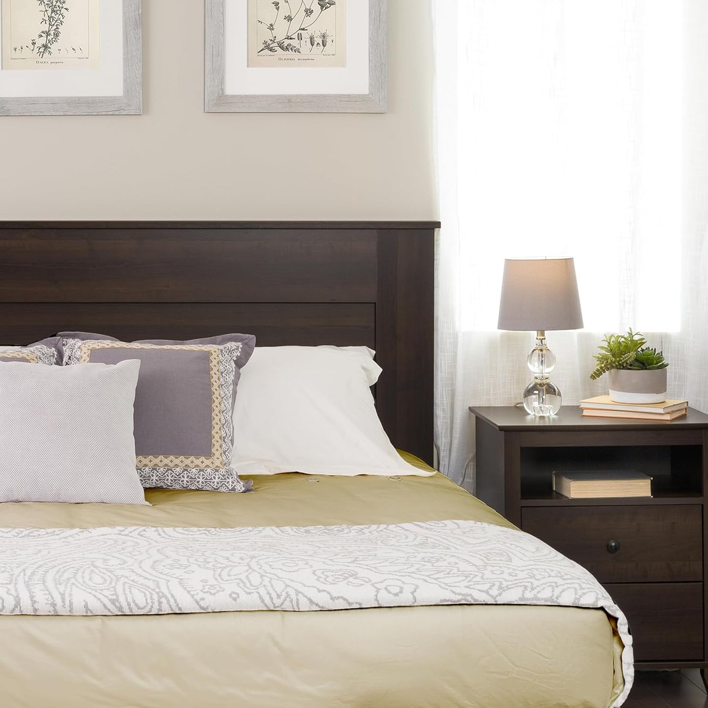 Stylish Flat Wood Panel Headboard for King Size Beds, Simplistic Wooden King Headboard 2.25" D X 81" W X 48" H, Espresso, EHFK-1301-1