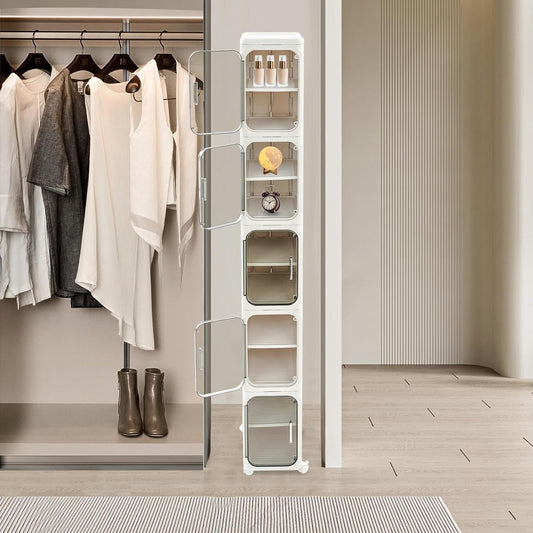 5-Tier Bathroom Storage Cabinet, Narrow Tall Cabinet with 4 Wheels (2 Locking), 15Kg/33Lbs Load Capacity, Slim Organizer for Small Space in Bathroom, Kitchen, Laundry Room (White)