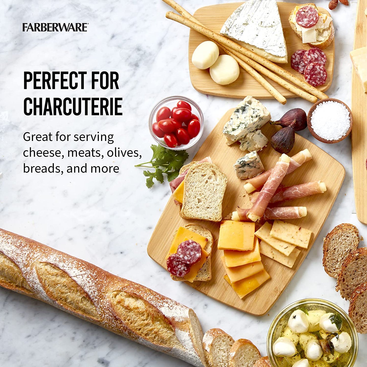 4-Piece Reversible Bamboo Cutting Board and Charcuterie Set, Assorted Sizes, Durable Wood Serving Boards for Cheese, Meats, and Prep