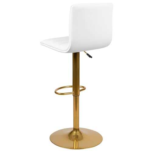 Vinyl Swivel Adjustable Bar Stool with Back, White, 2-Pack