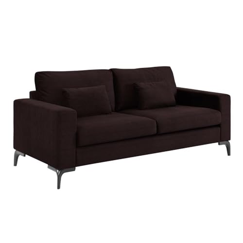 Tommy Hilfiger Austin Upholstered Sofa, Contemporary Square Arms Living Room Couch for Small Space, Plush Cushions, Wooden Frame and Legs, Chocolate Brown