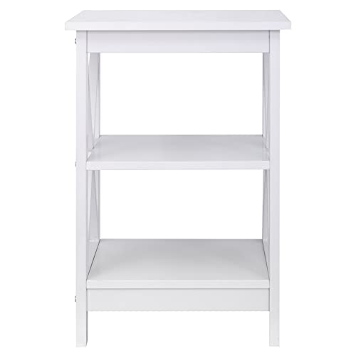 3-Tier End Table with Storage Shelves Versatile X-Design Sofa Side Table for Living Room Bedroom Apartment Small Space, White