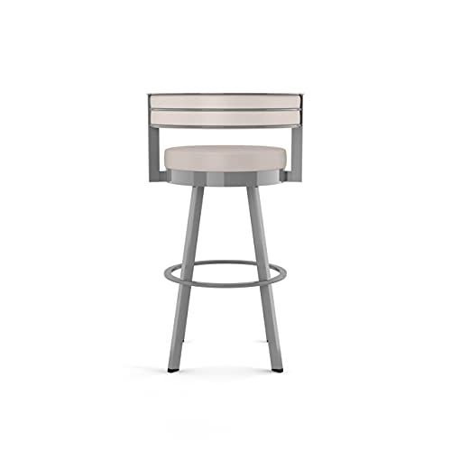 Browser 26" Swivel Counter Height Barstool, Upholstered with Back for Kitchen Island or Bar - Cream Faux Leather / Glossy Grey Metal