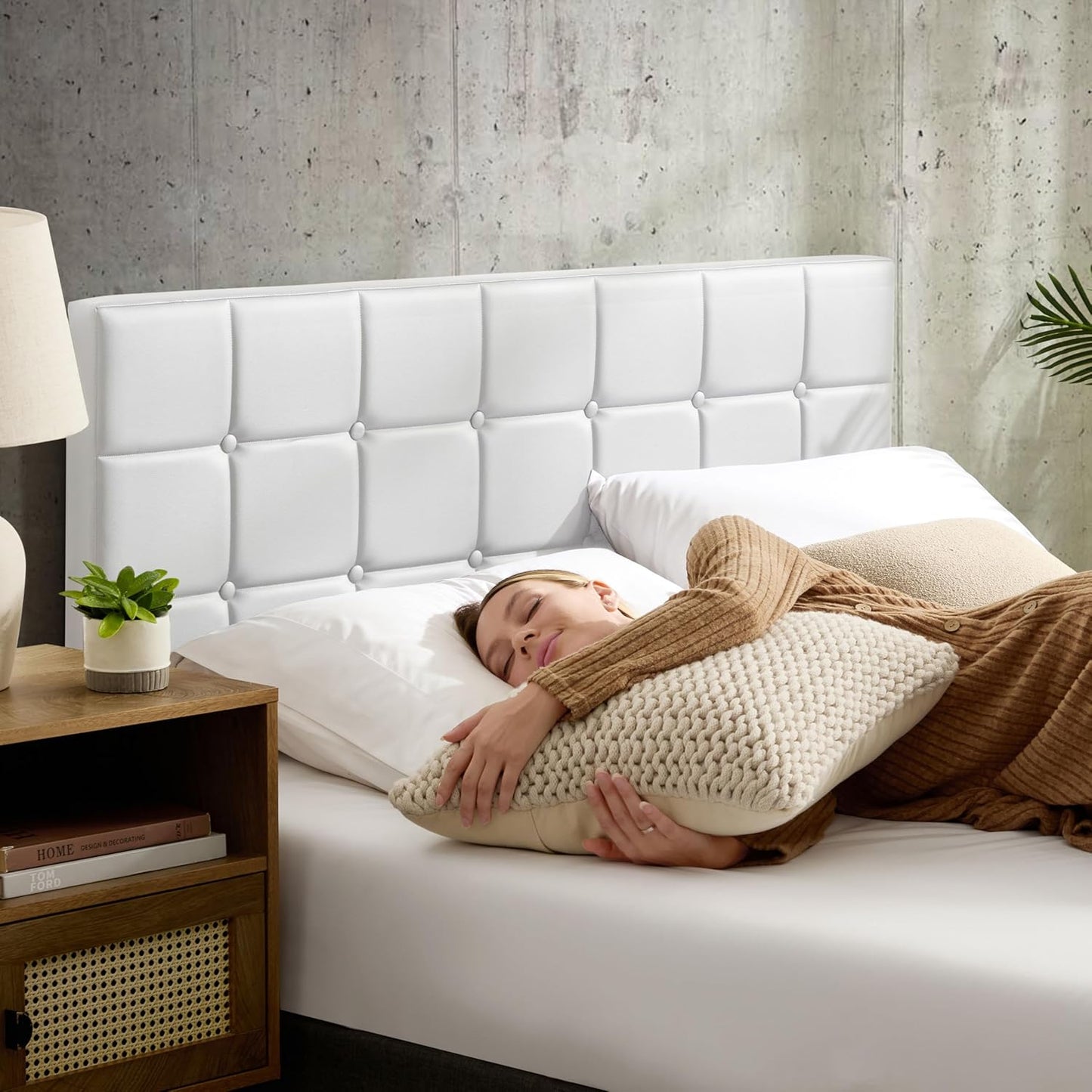White button tufted wall mounted twin headboard, view 9