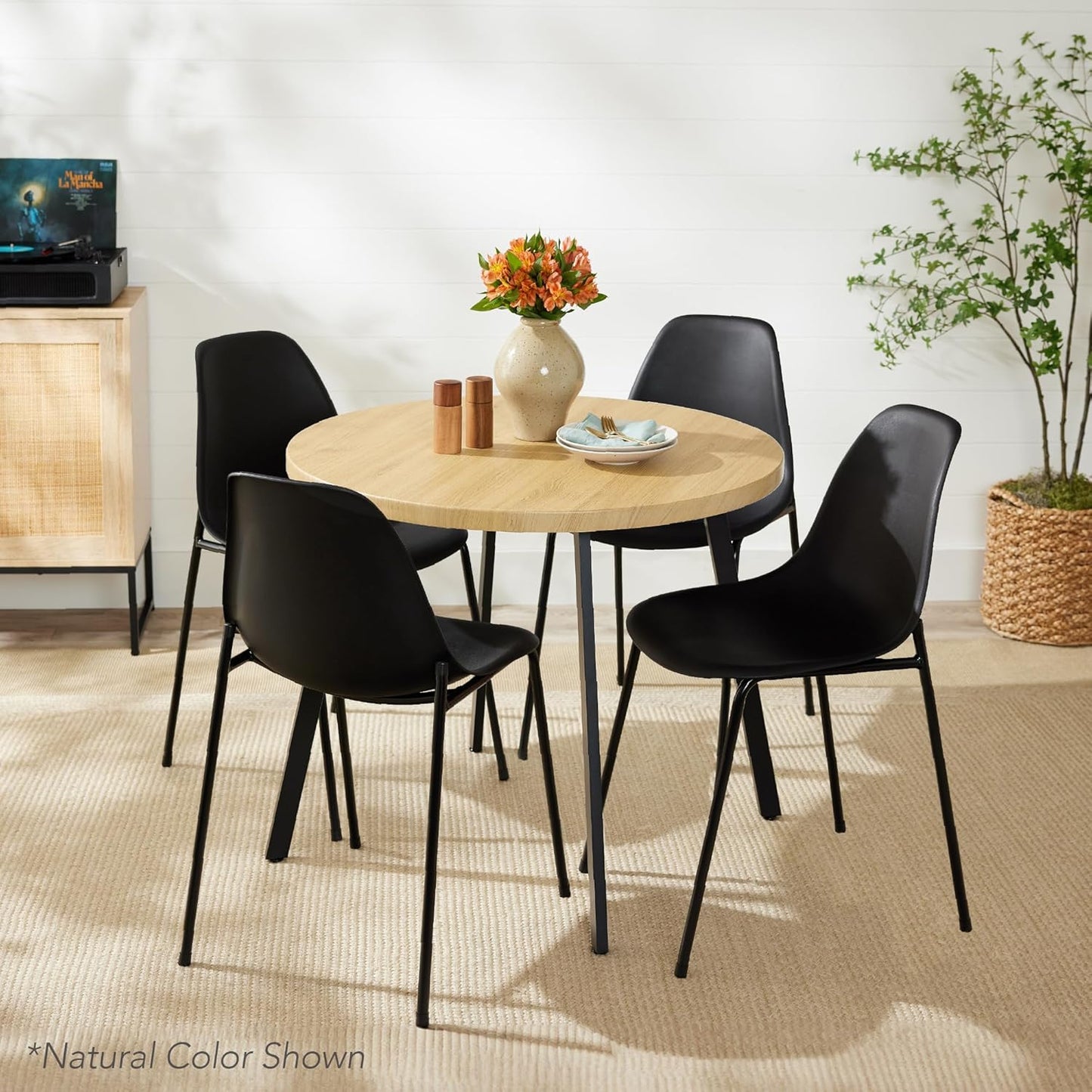 round Mid-Century Modern 35.5In Dining Table, Space-Saving Dinette for Home, Kitchen, Apartment W/Steel Legs - Gray