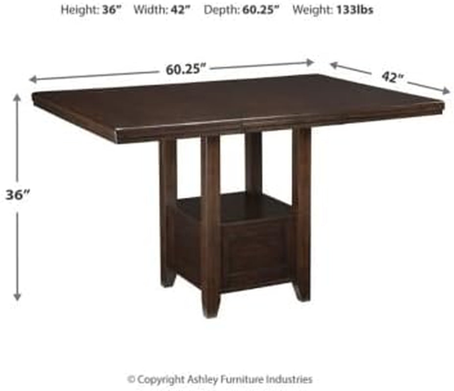 Haddigan Traditional Rectangular 36" Counter Height Dining Extension Table, Dark Brown