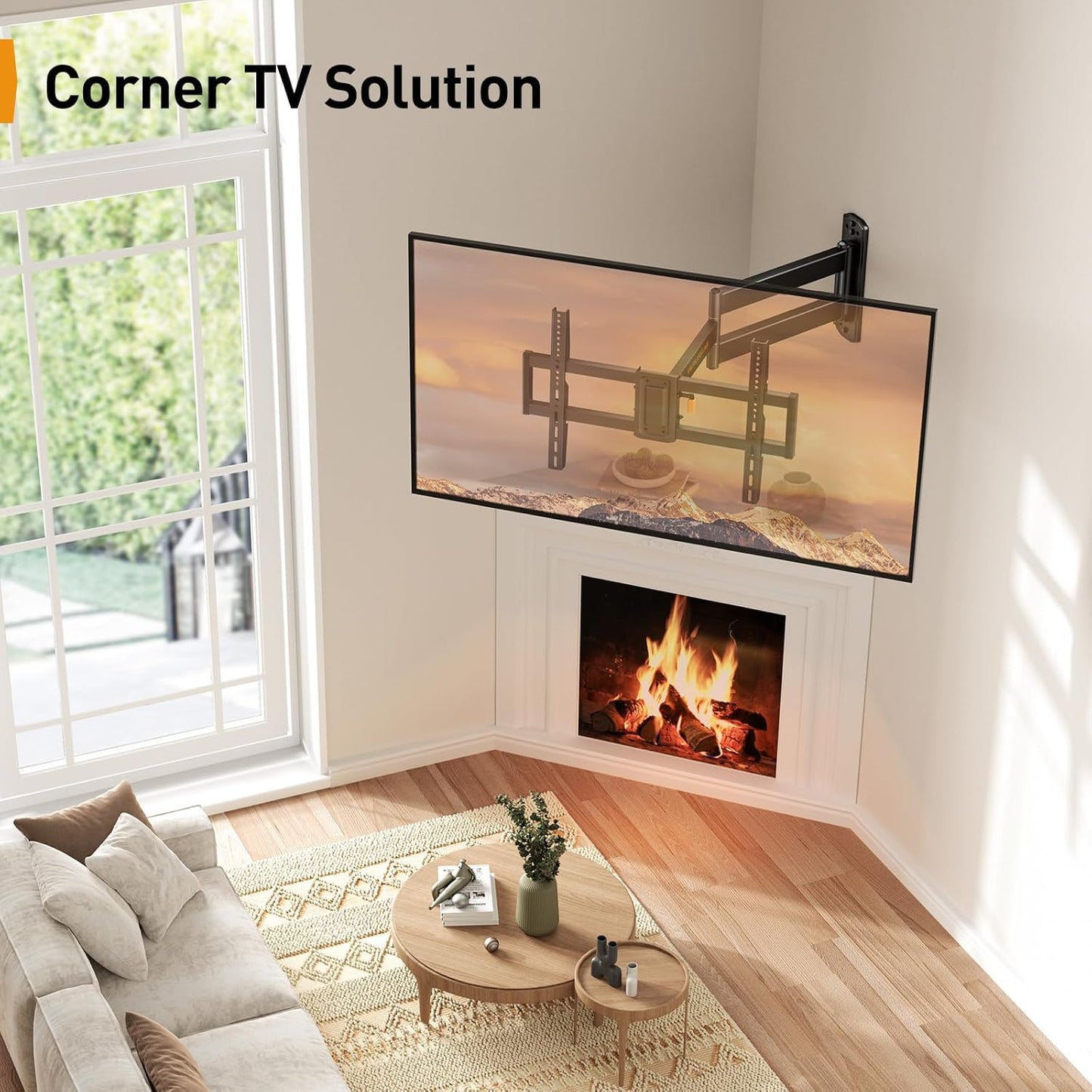 Corner TV Wall Mount Long Arm TV Mount Bracket for 32-75 Inch Tvs-Full Motion TV Wall Mount with 32.37” Extension & Swivel Articulating Arm & Tilt, MAX VESA 600X400Mm, Holds up to 100 Lbs