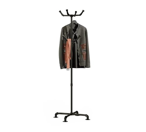 Industrial Coat Rack,Metal Pipe Coat Rack Stand Freestanding with 6 Hooks,Heavy Duty Coat Tree Sturdy Coat Racks for Entryway, Hallway, Bedroom (Black)