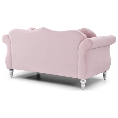 Velvet Loveseat, 68" Wide, Dark Gray - Hollywood Regency Style Sofa Pink
