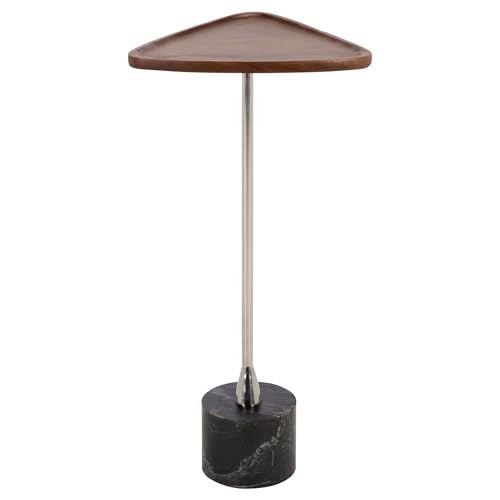 SAFAVIEH Furniture - Kristel Drink Table - Brown & Silver & Black Marble - Pedestal Side Table - Triangle Tray Top - Fully Assembled - Ideal for Living Room, 12" W x 11.5" D x 24" H (ACC3276A)