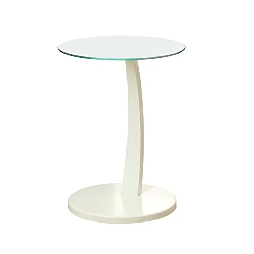 Monarch Specialties I 3017 Accent Table, C-Shaped, End, Side, Snack, Living Room, Bedroom, Laminate, Tempered Glass, White, Clear, Contemporary, Modern