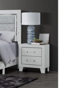 Modern White Nightstand with Sleek Acrylic Hardware, Contemporary Bedside Table for Bedroom Storage and Organization, Engineered Wood Bedside End Table, 21.65 x 16.14 x 23.66 Inches