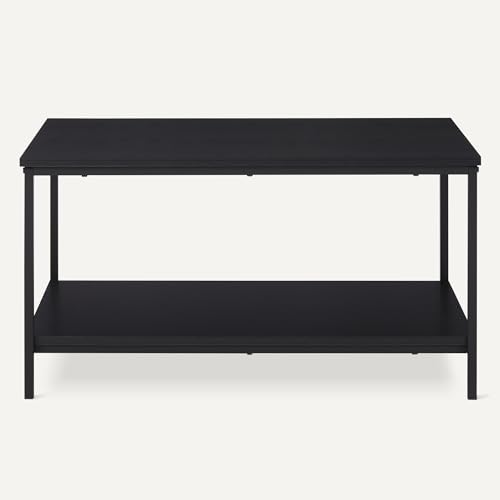 Rectangular Coffee Table with Bottom Shelf, Living Room Centre Table, Easy to Assemble, 19.9" D x 31.5" W x 16.5" H, Black Woodgrain