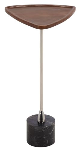 SAFAVIEH Furniture - Kristel Drink Table - Brown & Silver & Black Marble - Pedestal Side Table - Triangle Tray Top - Fully Assembled - Ideal for Living Room, 12" W x 11.5" D x 24" H (ACC3276A)