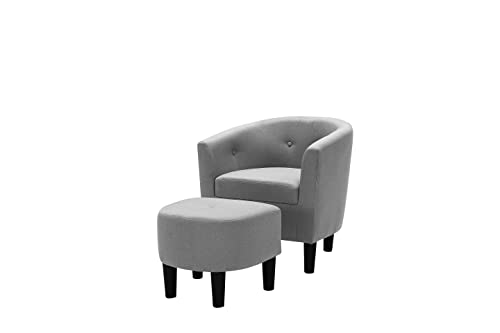 57" H Transitional Polyester Fabric Upholstered Button Tufted Accent Chair with Ottoman, Easy Assembly, for Living Room/Home Office, in Light Gray & Black Finish