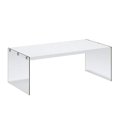 Monarch specialties, Coffee Table, Tempered Glass, Glossy White, 44"L