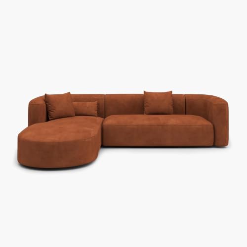 Mellow Modern Tight Curved Back Velvet Sofa, Left Chaise, Tangerine