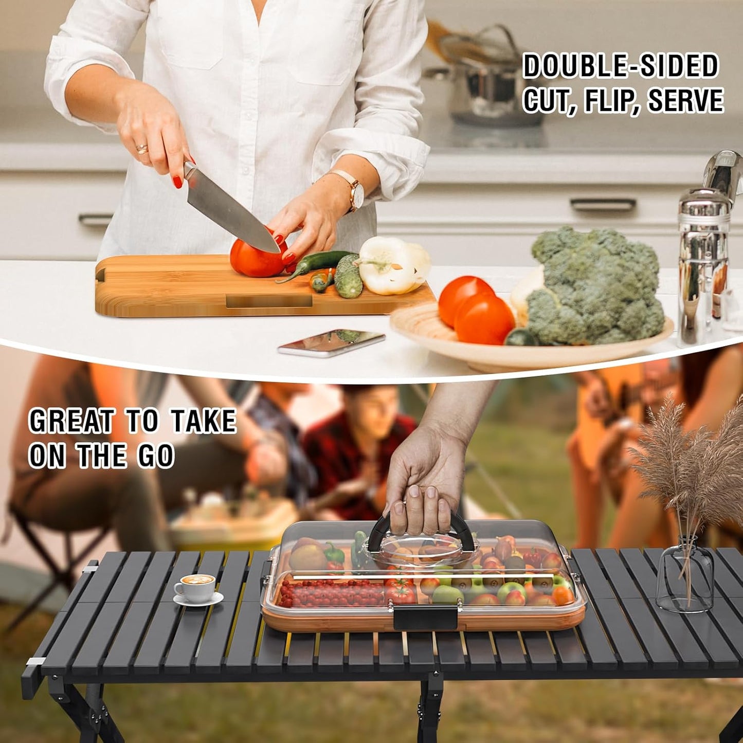 Charcuterie Board with Clear Lid, Travel Portable Cheese Board Charcuterie Boxes Cutting Boards for Kitchen, House Warming Gifts New Home, Gifts for Women (6 Compartments Black)