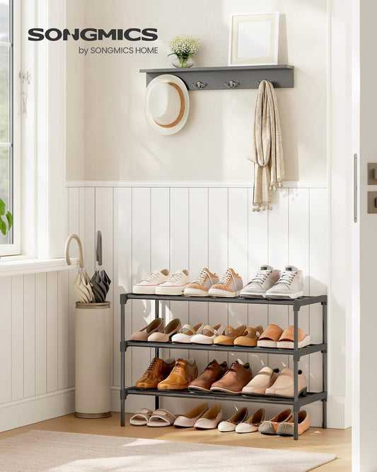 3-Tier Shoe Rack for Closet, Compact Metal Shoe Organizer Shelf for Entryway, Bedroom, Small Spaces, Stackable, 11.8 X 24.5 X 19.1 Inches, Black ULSA123BH01