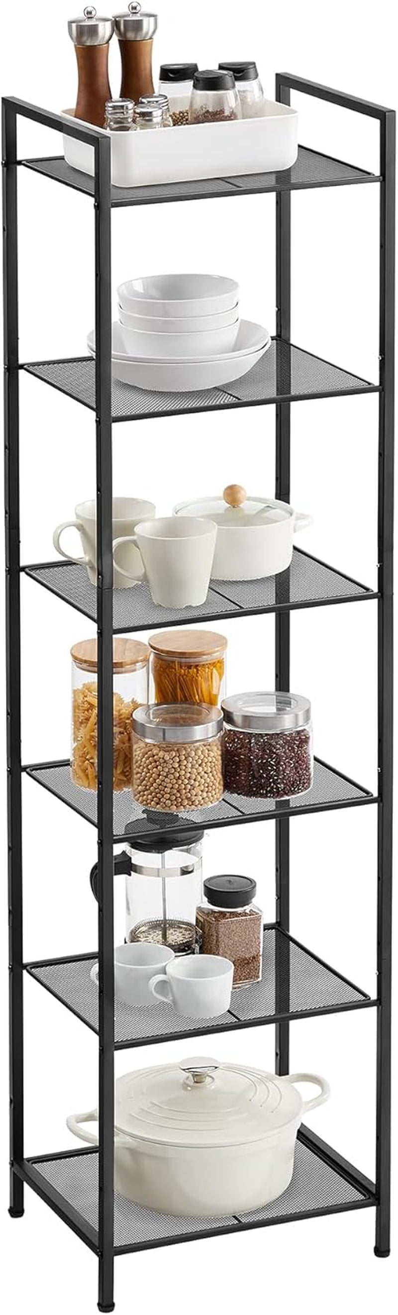 5-Tier Storage Rack, Bathroom Shelf, Extendable Plant Stand with Adjustable Shelf, for Bathroom, Living Room, Balcony, Kitchen, Black UBSC35BK, 11.8 X 15 X 50.4 Inches