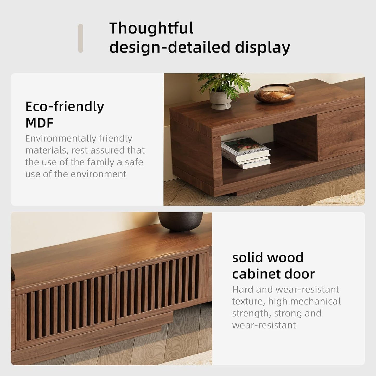 Mid-Century Modern Extendable 78.5"-105" TV Stand for Tvs up to 70"-100",Entertainment Centers with 2 Drawers and 2 Storage Units, for Living Room,Bedroom,Walnut