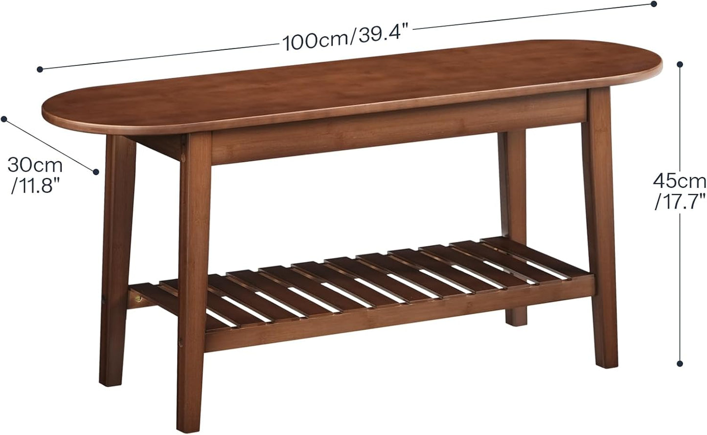 Dining Bench, 2-Tier Bamboo Farmhouse Entryway Bench, Indoor Storage Wooden Bench for Living Room, Dining Room, Hallway, Bedroom, Entryway, Bathroom, Brown BR06CD01