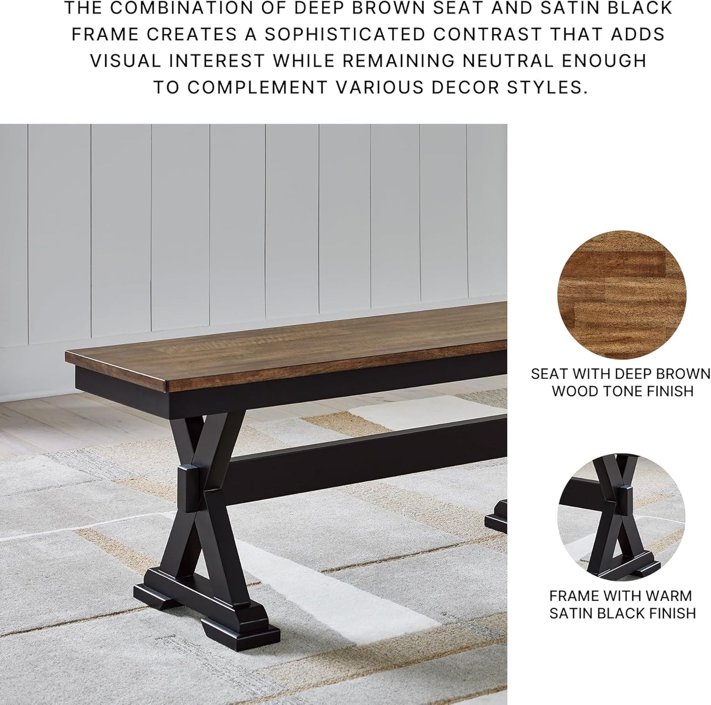 Wildenauer Farmhouse 50" Dining Bench, Dark Brown & Black