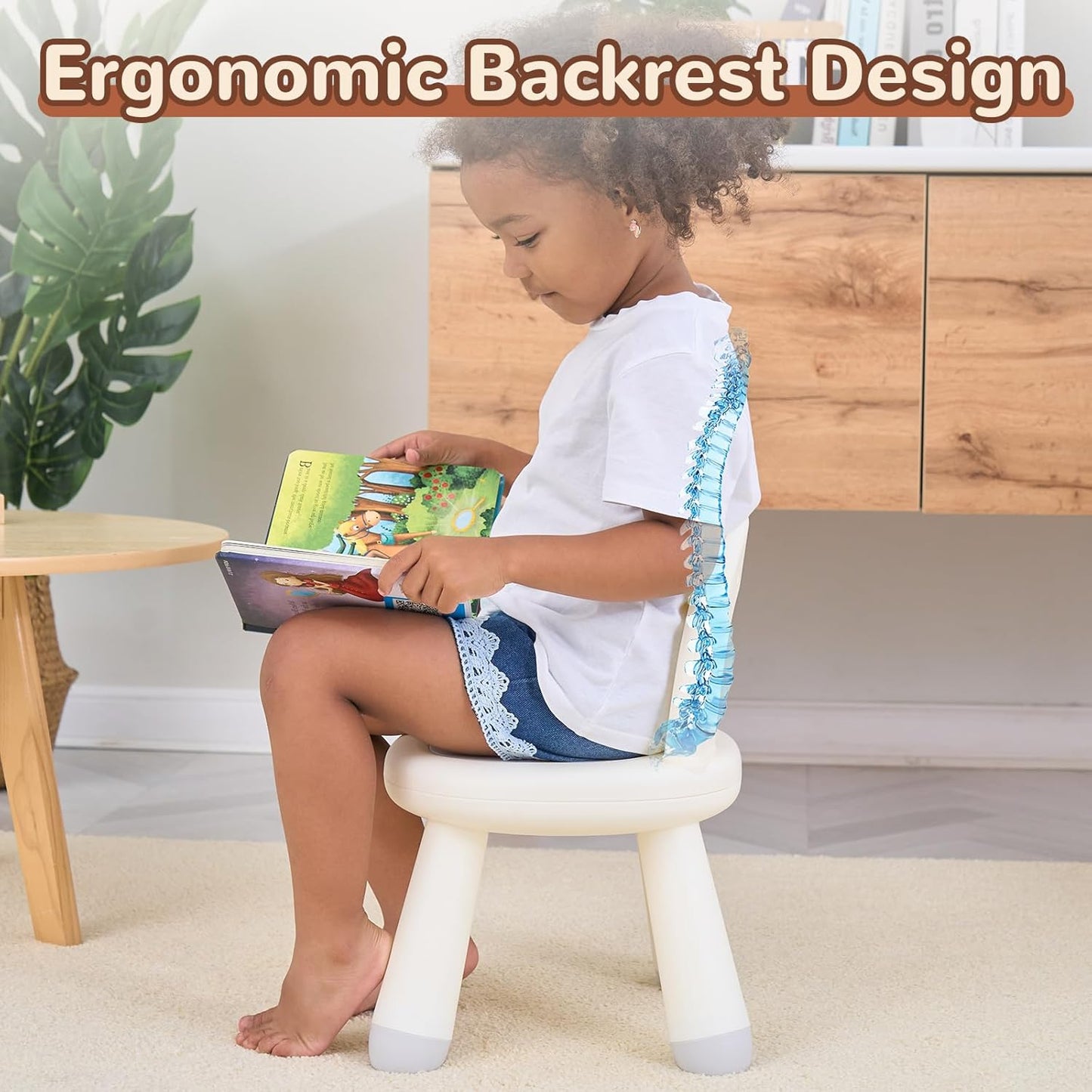 Toddler Chair, Ergonomic Kids Chair, Durable and Sturdy Small Plastic Child Chair for Toddlers 1–3