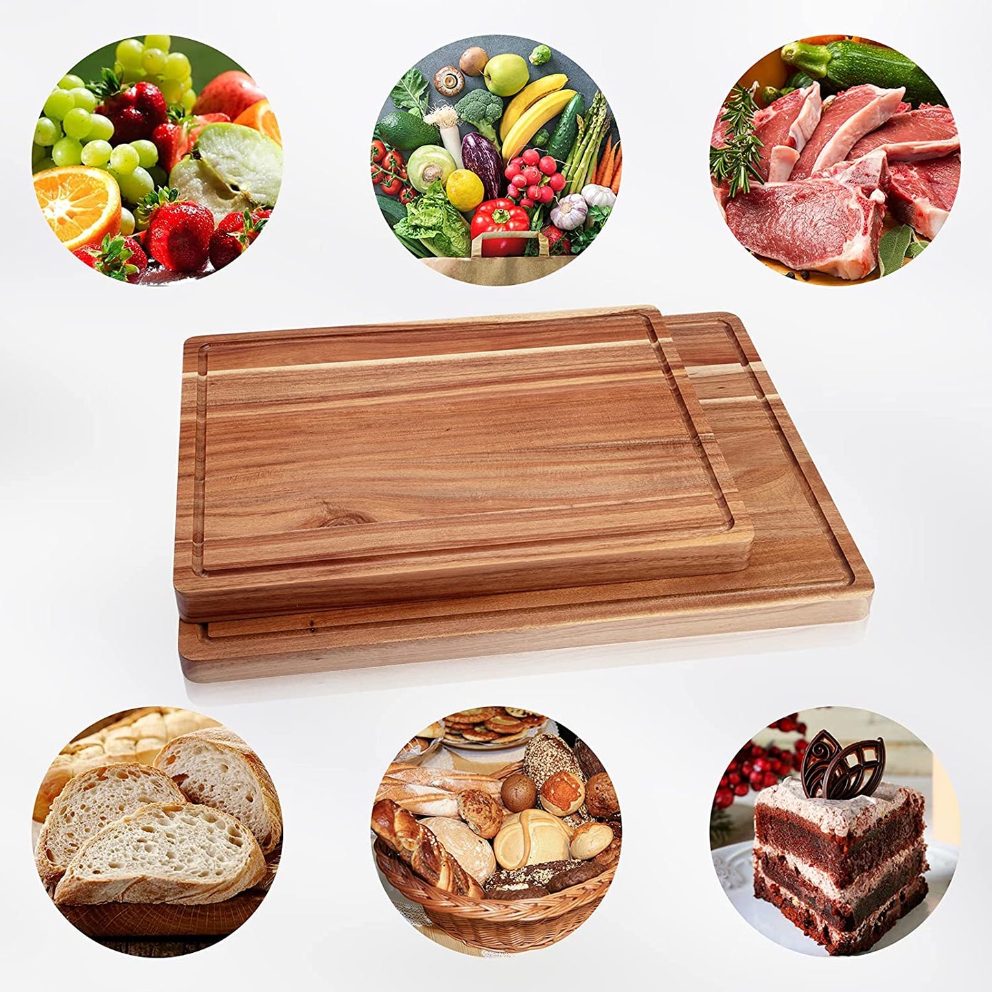 Large Acacia Wood Cutting Boards for Kitchen, 24 X 18 Inch Extra Large Wooden Cutting Board with Juice Groove, Reversible Butcher Block Cutting Board for Meat and Veggies