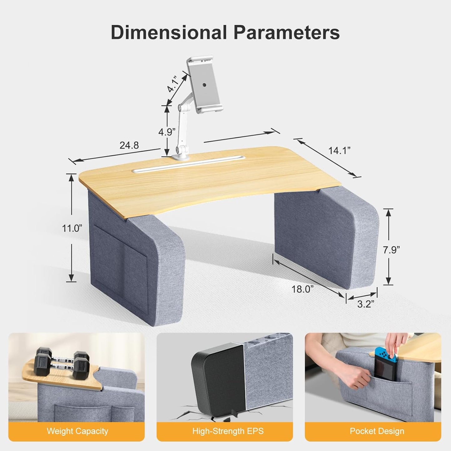 Lap Desk for Adults with Arm Rests,Ergonomic Laptop Pillow Stand for Bed,Couch,Floor,Large Table for Long Hours Work,Eating,Gaming,Reading and Writing,Lap Laptop Desk for College Dorm Room