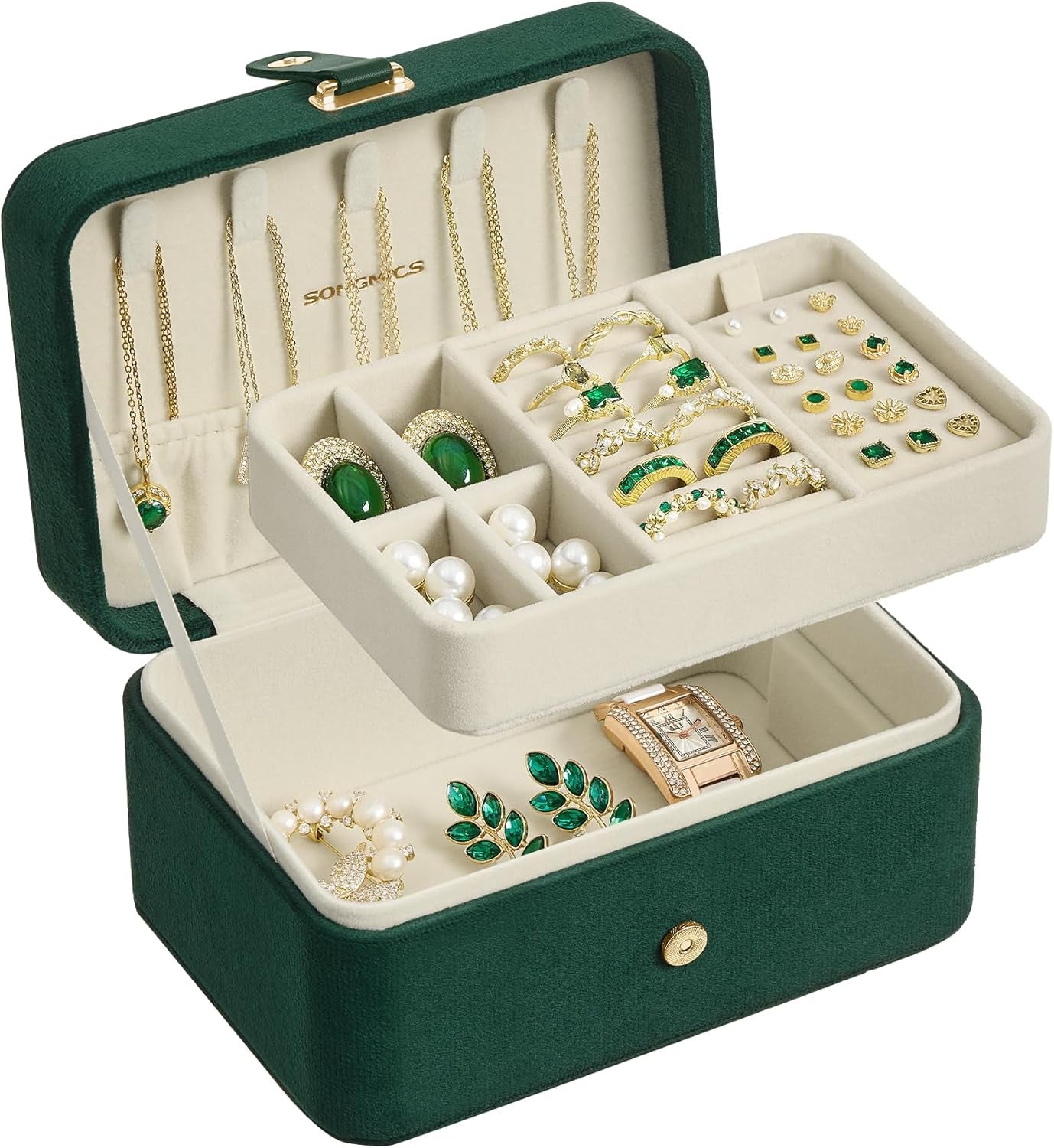 Jewelry Organizer Box, 2-Layer Travel Case for Earrings, Necklaces, Bracelets - Portable Jewelry Storage with Large Capacity, Gift-Ready Box for Women & Girls, Cloud White UJBC166W01