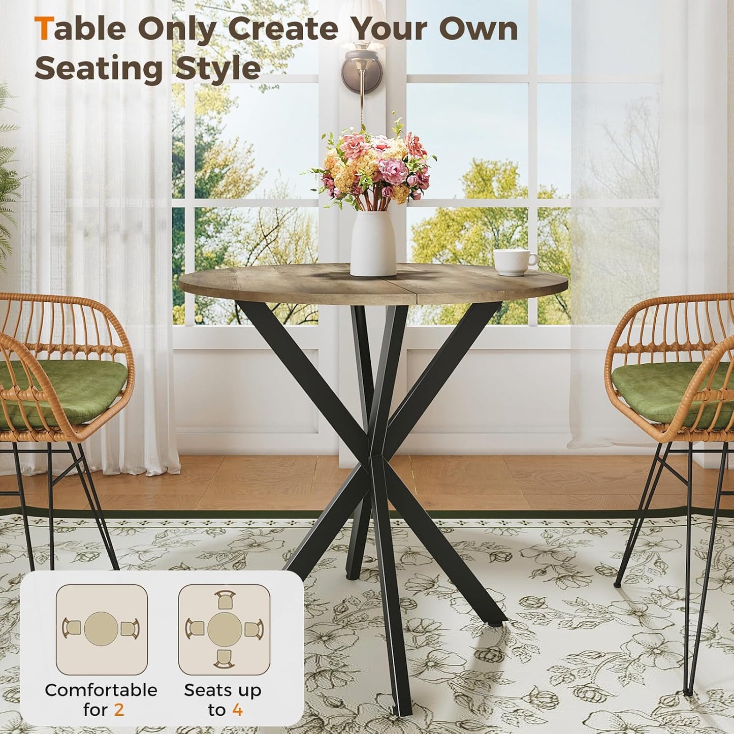 31.5" Small round Dining Table for 2-4, Space Saving Circle Kitchen Dinner Table, Industrial Mid Century Modern Dining Room Desk for Kitchen, Apartment, Natural Oak