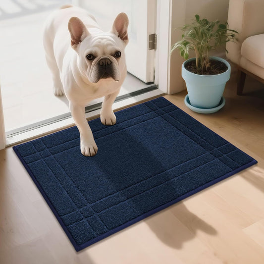 Entryway Rugs Doormat 32"X48", Non-Slip Dirt Trapper Door Mats Indoor, Washable Absorbent and Stain Resist Welcome Floor Mat for Front Door, Dog Door Mat, Muddy Wet Shoes & Paws, Navy Blue