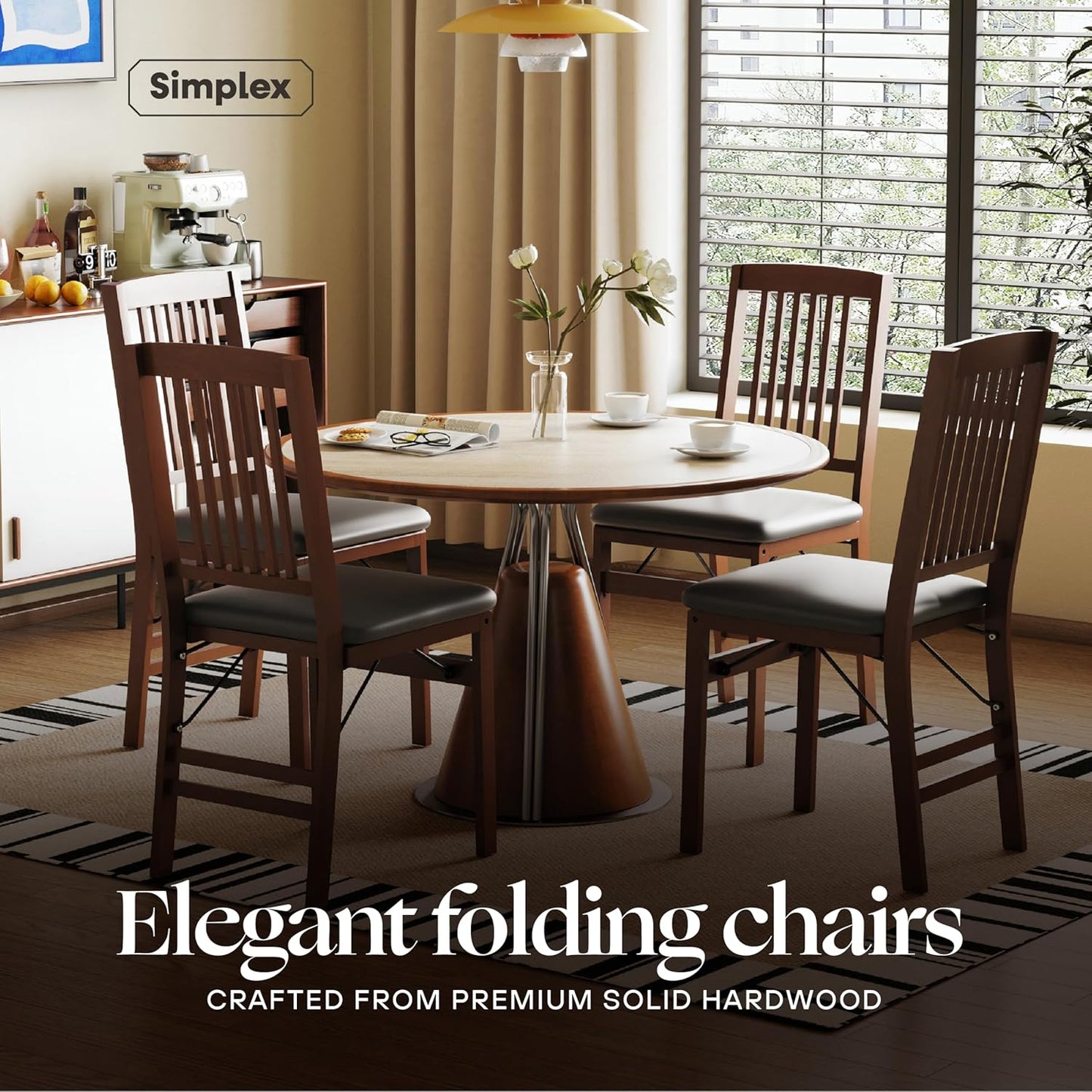 Compact Folding Wood Dining Chairs (Set of 2) – No Assembly, PU Leather Cushions, 400 Lb Load Capacity, Space-Saving Design for Apartment & Kitchen Use