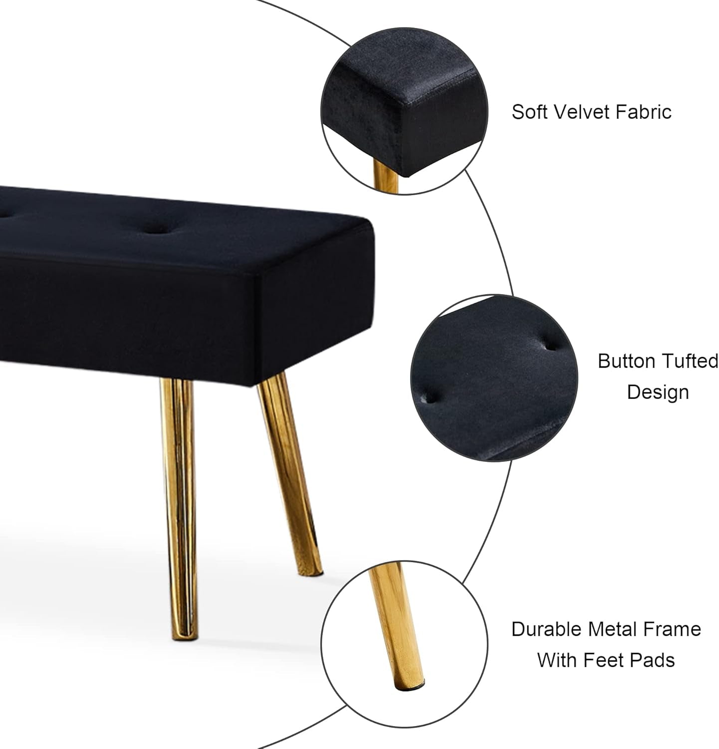 Entryway Bench, 40'' Upholstered Bedroom Benches, End of Bed Bench with Metal Legs, for Decorative, Living Room, Dining Room, Black Bench