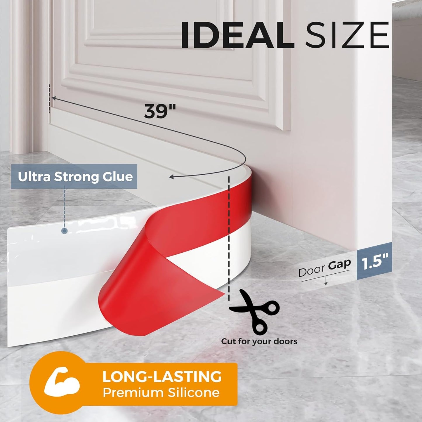 2 Pack Door Draft Stopper, under Door Sweep for Exterior & Interior Doors, Weather Stripping Door Seal, Garage Window Blocker Noise Cold Air Insulation, Draft Guard White 2" W X 39" L